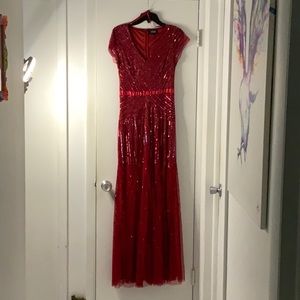 Adrianna Papell Red Beaded Evening Gown